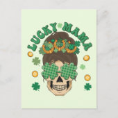 Lucky Mama Skeleton mit Klee und Hufeisen Postkarte (Vorderseite)