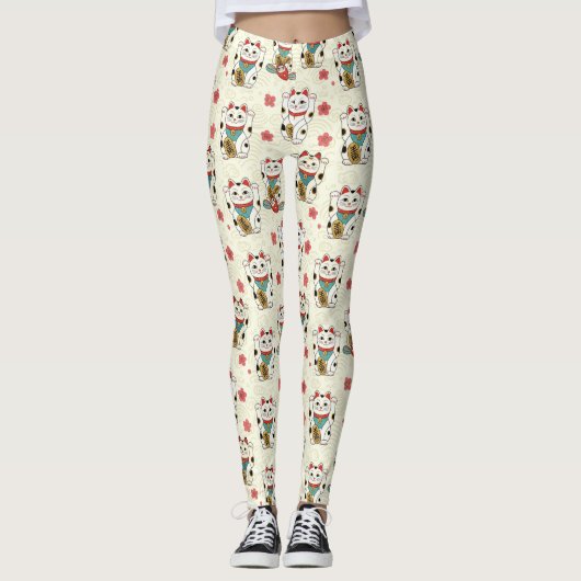 Lucky Maneki Neko Cat Print Leggings (Vorderseite)