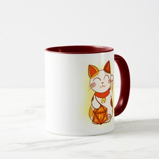 Lucky Maneki Neko D20 Dice Cat Tasse (VorderseiteRechts)