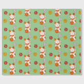 Lucky Maneki-neko Gamer Pattern mit D20 Dice Geschenkpapier (Flach)