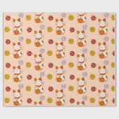 Lucky Maneki-neko Gamer Pattern mit D20 Dice (rot) Geschenkpapier (Flach)