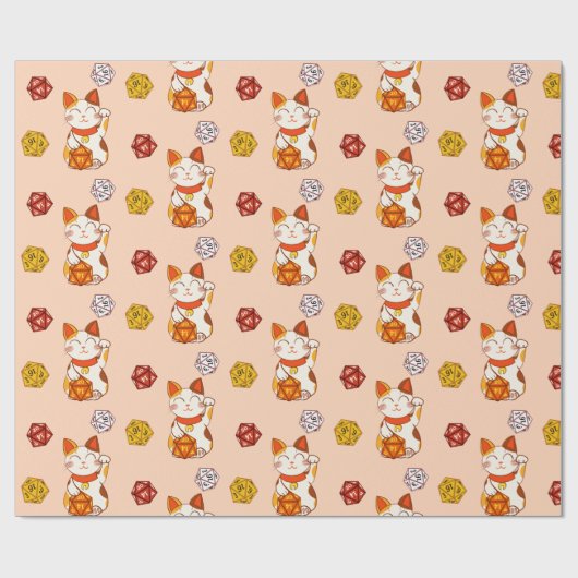 Lucky Maneki-neko Gamer Pattern mit D20 Dice (rot) Geschenkpapier (Flach)