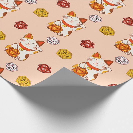 Lucky Maneki-neko Gamer Pattern mit D20 Dice (rot) Geschenkpapier (Ecke)
