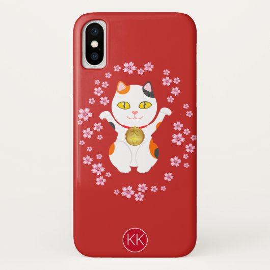 Lucky Maneki-Neko wird Katze mit Monogramm Case-Mate iPhone Hülle (Rückseite)
