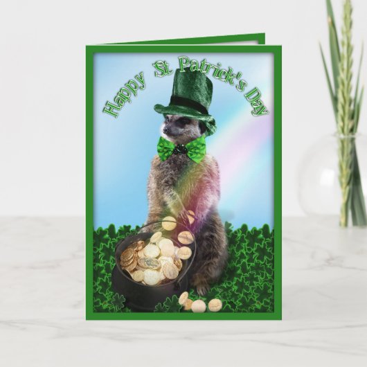 Lucky Meerkat mit Pot Of Gold St. Patrick's Day Karte (Vorderseite)