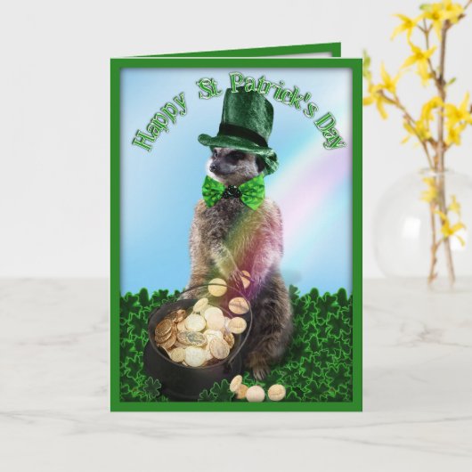 Lucky Meerkat mit Pot Of Gold St. Patrick's Day Karte (Gelbe Blume)