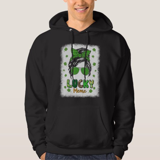 Lucky Meme Messy Bun St Patricks Day for Women Hoodie (Vorderseite)
