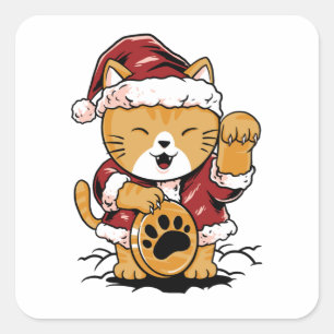 Lucky Meow Quadratischer Aufkleber