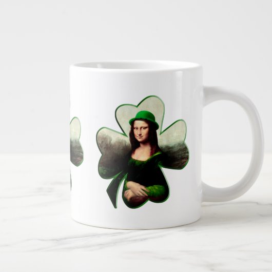 Lucky Mona Lisa St Patrick's Day Clover Jumbo-Tasse (Rechts)