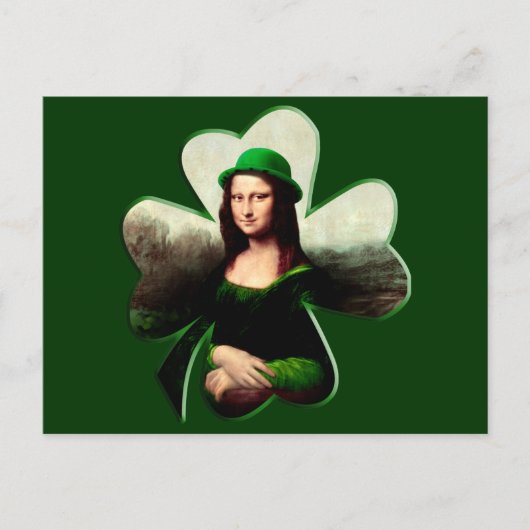 Lucky Mona Lisa St Patrick's Day Clover Postkarte (Vorderseite)