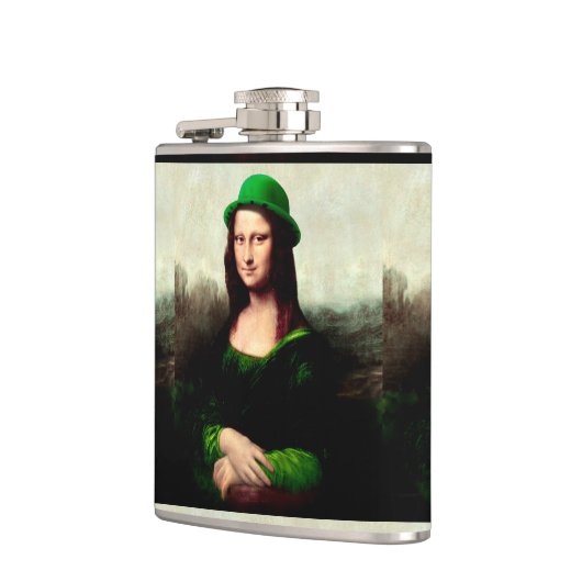 Lucky Mona Lisa St. Patrick's Day Flachmann (Links)