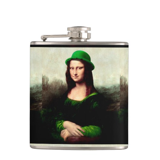 Lucky Mona Lisa St. Patrick's Day Flachmann (Vorderseite)