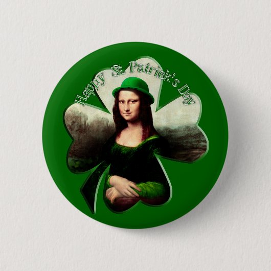 Lucky Mona Lisa St Patrick's Day Kleeblatt Button (Vorderseite)