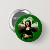 Lucky Mona Lisa St Patrick's Day Kleeblatt Button (Vorne & Hinten)