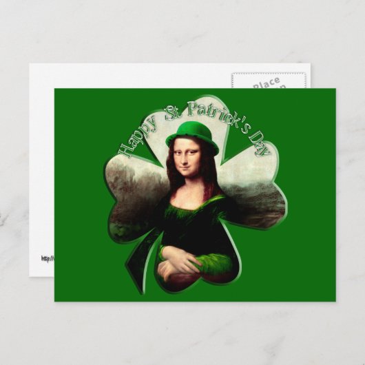 Lucky Mona Lisa St Patrick's Day Kleeblatt Postkarte (Vorne/Hinten)