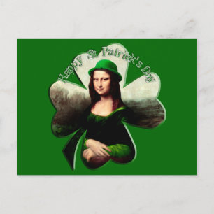 Lucky Mona Lisa St Patrick's Day Kleeblatt Postkarte