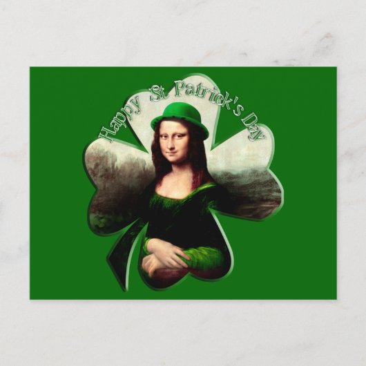 Lucky Mona Lisa St Patrick's Day Kleeblatt Postkarte (Vorderseite)