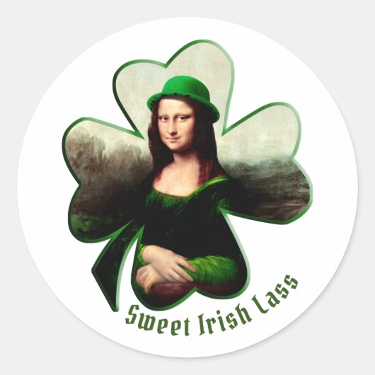 Lucky Mona Lisa St. Patrick's Day Runder Aufkleber (Vorderseite)