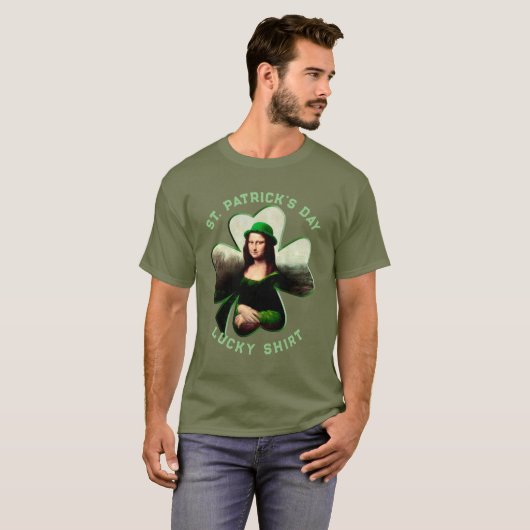 Lucky Mona Lisa St. Patrick's Day T-Shirt (Vorne ganz)