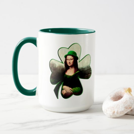 Lucky Mona Lisa St. Patrick's Day Tasse (Mit Donut)