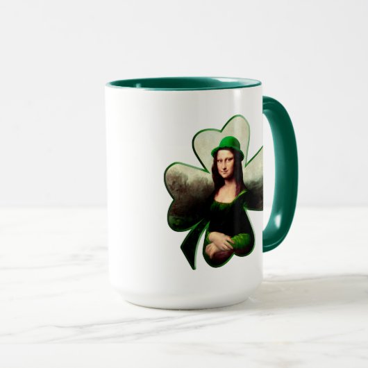 Lucky Mona Lisa St. Patrick's Day Tasse (VorderseiteRechts)