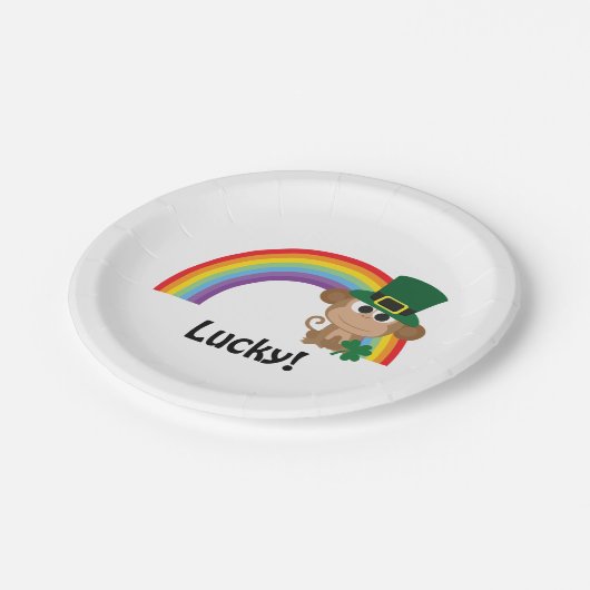 Lucky Monkey Leprechaun Pappteller (Schrägansicht)