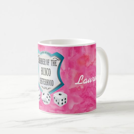 Lucky Monogram Pink Bunco Sisterhood Kaffeetasse (VorderseiteRechts)