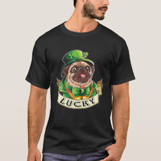 Lucky Mops Ribbon Kleeblatts St Patrick's Day Mops T-Shirt