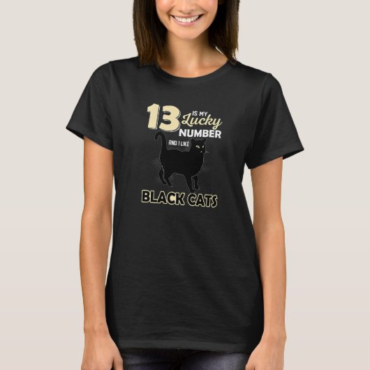 Lucky Number 13 Lucky Black Cats T-Shirt (Vorderseite)