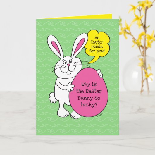 Lucky Oaster Bunny Funny Riddle für Kinder Karte (Gelbe Blume)