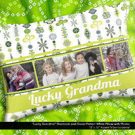 "Lucky Oma" Kleeblatt Clover Pattern Foto Dekokissen