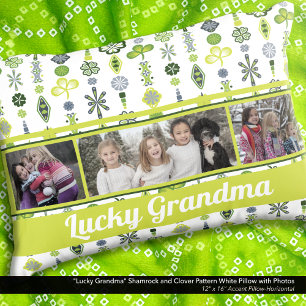 "Lucky Oma" Kleeblatt Clover Pattern Foto Dekokissen