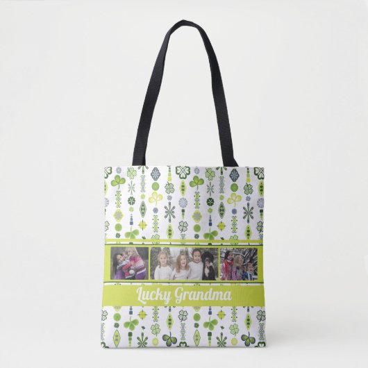"Lucky Oma" Kleeblatt Clover Pattern Foto Tasche (Vorderseite)