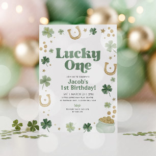 Lucky One 1. Geburtstag St Patricks Day Grün Gold Einladung