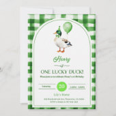 Lucky One 1st Birthday Invitation Duck & Shamrock Einladung (Vorderseite)