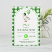 Lucky One 1st Birthday Invitation Duck & Shamrock Einladung (Stehend Vorderseite)