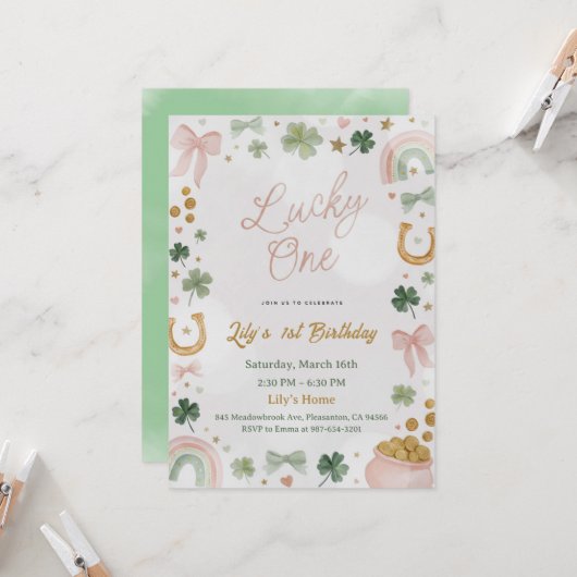 Lucky One 1st Birthday Invitation Einladung (Vorderseite/Rückseite Beispiel)