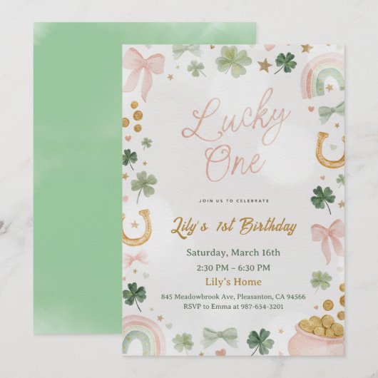 Lucky One 1st Birthday Invitation Einladung (Vorne/Hinten)