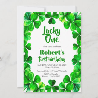 Lucky One Birthday, Shamrock Birthday Invite Einladung