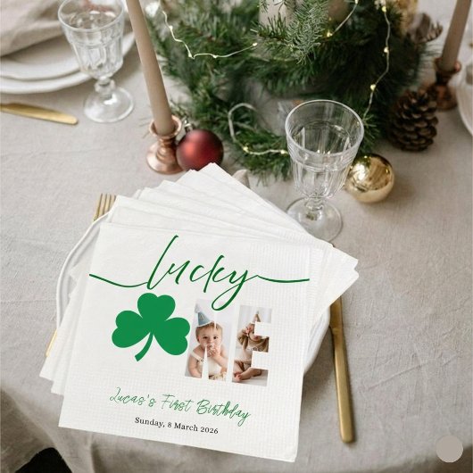 Lucky One First Birthday Personalized Shamrock Par Serviette