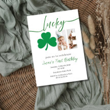 Lucky One First Birthday Photo Clover Invitation