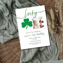 Lucky One First Birthday Photo Clover Invitation Einladung