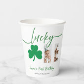 Lucky One First Birthday Shamrock Photo Party Cup Pappbecher (Rückseite)