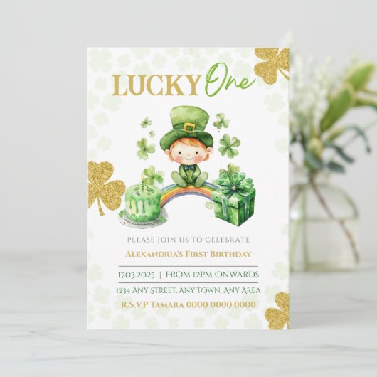 Lucky One First Birthday St Patricks Einladung (Stehend Vorderseite)
