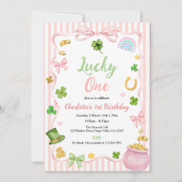 Lucky One Girl 1st Birthday Invitation Pink Gold Einladung