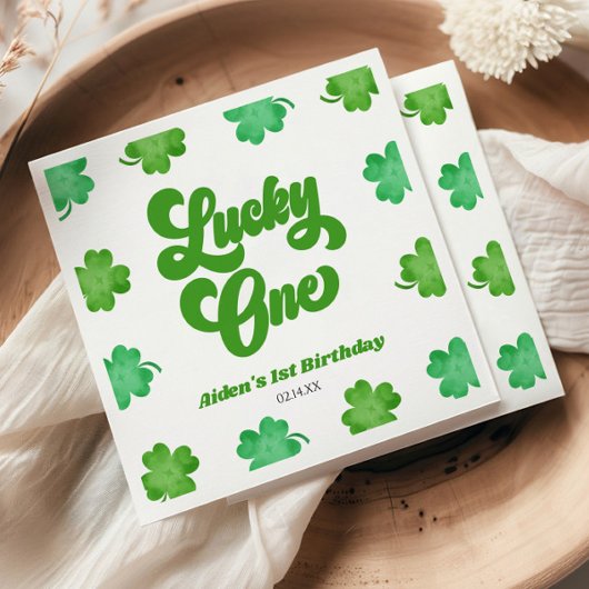 Lucky One Green Shamrock Clover 1st Birthday Party Serviette