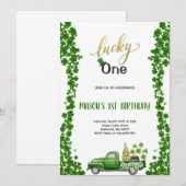 LUCKY ONE GRÜNE GEBURTSTAGSFEIER Einladung (Vorne/Hinten)