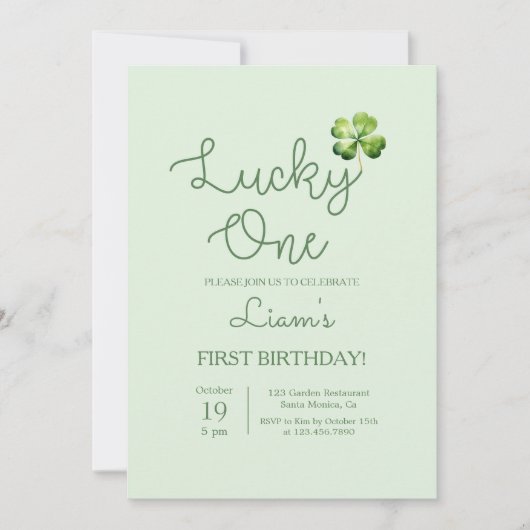 Lucky One Kleeblatt Birthday Boy Einladung (Vorderseite)