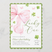 Lucky One Pink Bow 1st Birthday Invitation Einladung (Vorderseite)