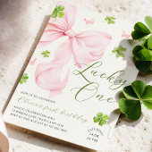 Lucky One Pink Bow 1st Birthday Invitation Einladung